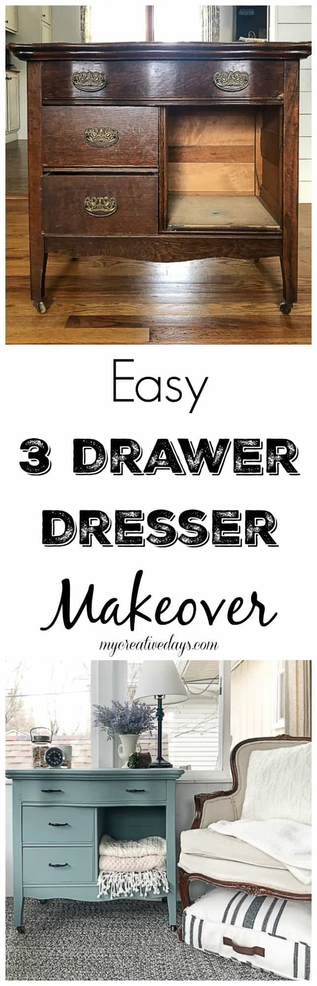 3 Drawer Dresser Makeover With Paint & Hardware - My Creative Days