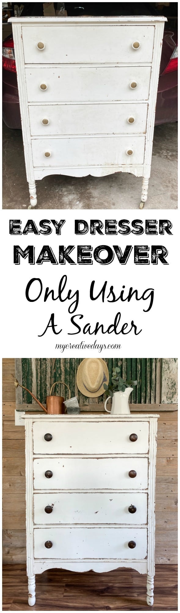 Easy Dresser Makeover Only Using A Sander - My Creative Days