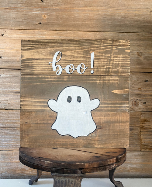 Create a DIY Halloween Ghost Sign with this easy tutorial! Perfect for Halloween decor, customize it to fit your style. Fun, simple, and budget-friendly!