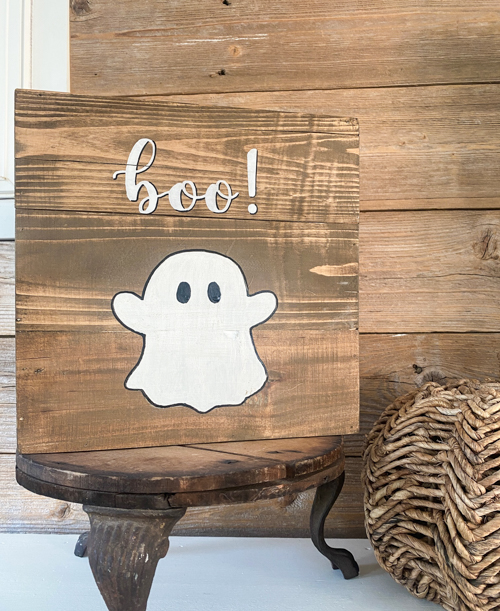 Create a DIY Halloween Ghost Sign with this easy tutorial! Perfect for Halloween decor, customize it to fit your style. Fun, simple, and budget-friendly!