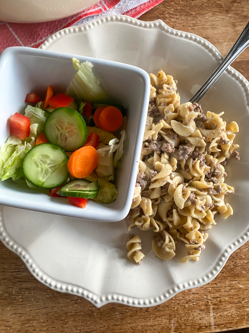 Make this creamy ground beef Stroganoff - only 5 ingredients! A quick, hearty, and healthier dinner with Greek yogurt for a rich, creamy sauce—ready in minutes!