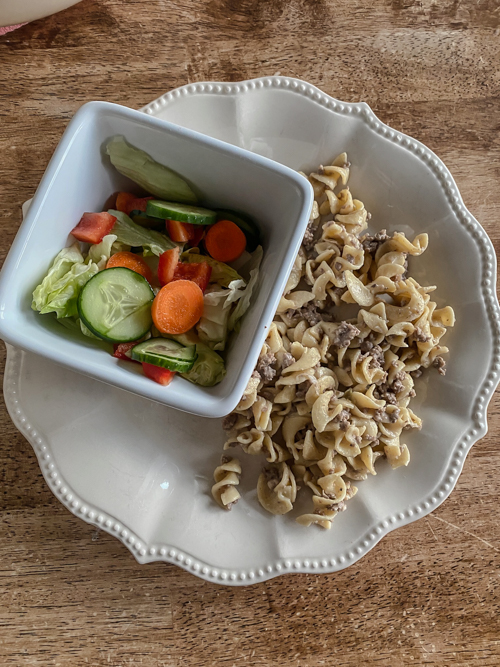 Make this creamy ground beef Stroganoff - only 5 ingredients! A quick, hearty, and healthier dinner with Greek yogurt for a rich, creamy sauce—ready in minutes!